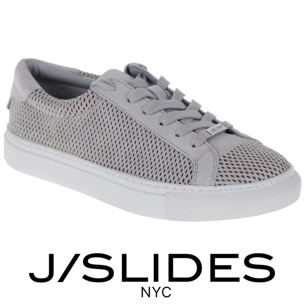 J/SLIDES NYC White “Lorrie” Perforated Leather Sneaker